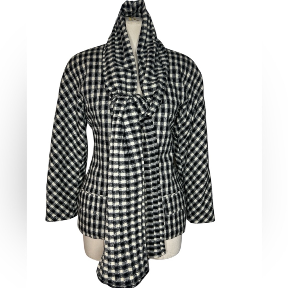 Vintage Luciano Soprani wool checkered scarf wrap jacket